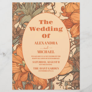 Budget Burnt Orange Floral Art Nouveau Hochzeit Flyer