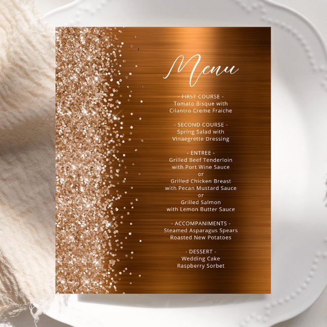 Budget Burnt Orange Glam Glitzer Wedding Menu (Von Creator hochgeladen)