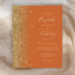 Budget Burnt Orange Gold Glitzer Hochzeit Einladun<br><div class="desc">Die links Kulisse dieser modernen Hochzeitseinladung besticht durch einen vergoldeten Glitzer mit Imitaten. Der individuell anpassbare Text kombiniert blassgoldene Handschrift,  Copperplate und kursiv Schriftart auf einem verbrannten orangen Hintergrund. Auf der Rückseite ist ein passendes Orange- und Golddesign zu sehen.</div>