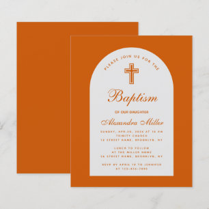 Budget Burnt Orange Mädchen-Taufbogen-Einladung