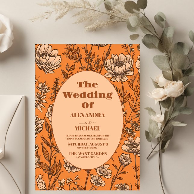 Budget Burnt Orange Wildblumen Hochzeit Flyer (Von Creator hochgeladen)