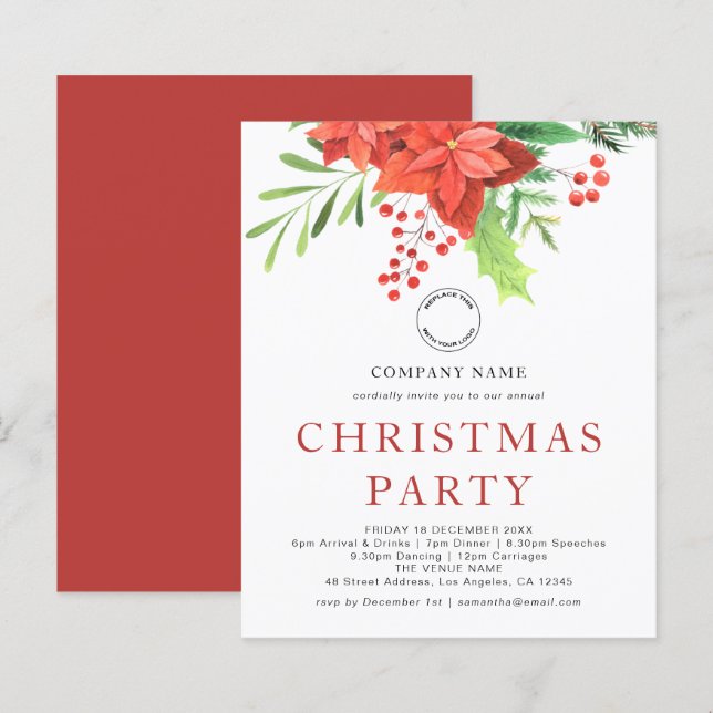 Budget Business Poinsettia Logo Weihnachts-Party (Vorne/Hinten)