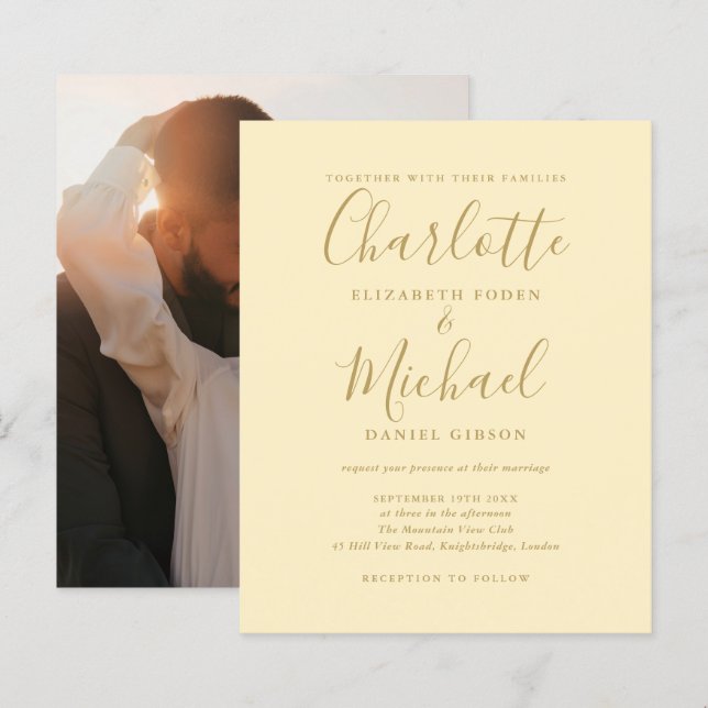 Budget Buttercup Gelbes Foto Einladung Hochzeit (Vorne/Hinten)