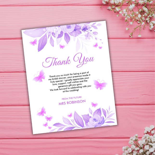 Budget Butterfly Brautparty Danke Karte (Budget Butterfly Bridal Shower Thank You Card )