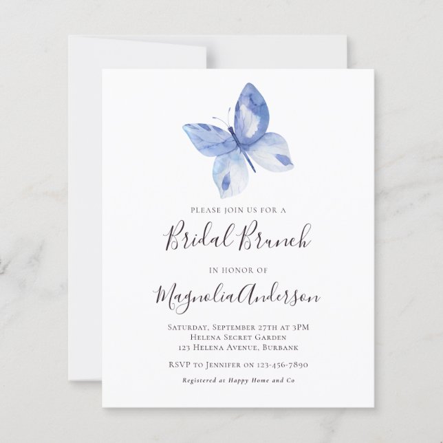 Budget Butterfly Bridal Brunch Einladung (Vorderseite)