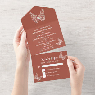 Budget Butterfly Terracotta Wedding All In One Einladung