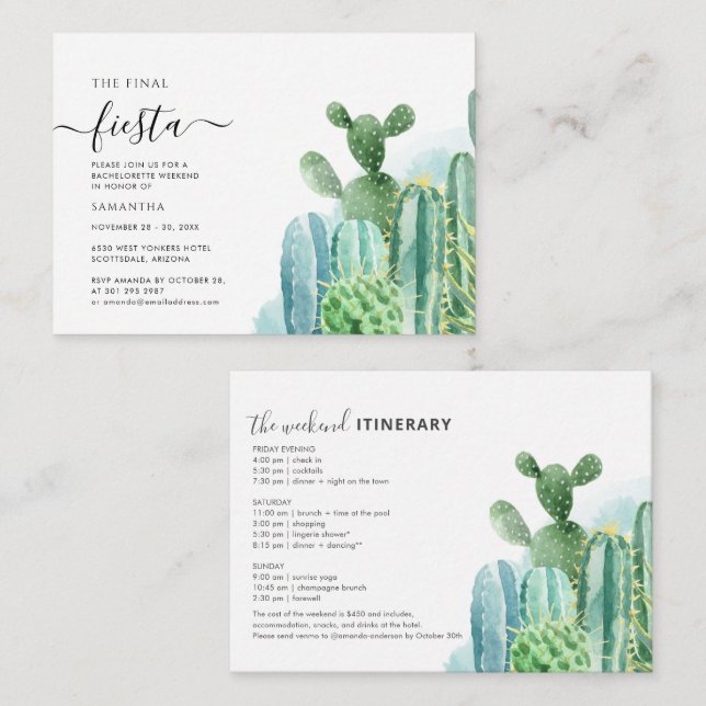 Budget Cacti Bachelorette Wochenende mit Ausflug Mitteilungskarte (Vorne/Hinten)