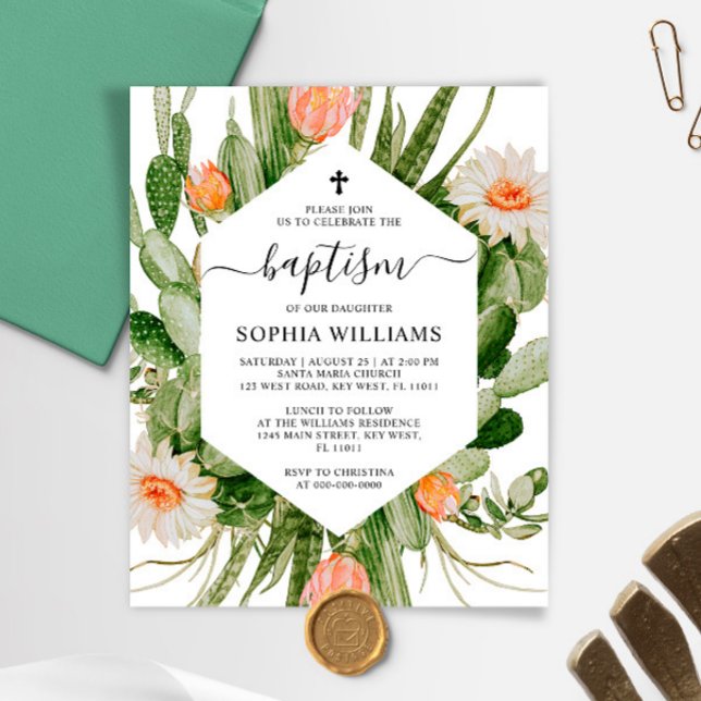 Budget Cactus Flowers Frame Baptism Invitation (Von Creator hochgeladen)