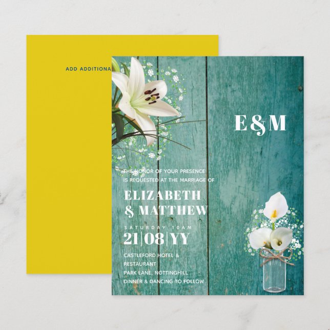 BUDGET Calla Lilies Chic Shabby Wedite Einladung (Vorne/Hinten)