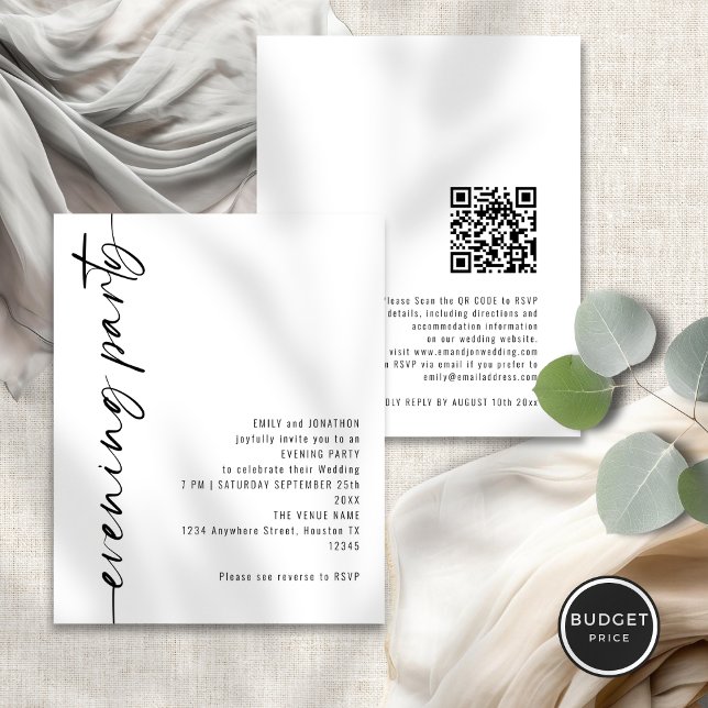 Budget Calligraphy QR Wedding Abend Party Gäste (Front and back view)