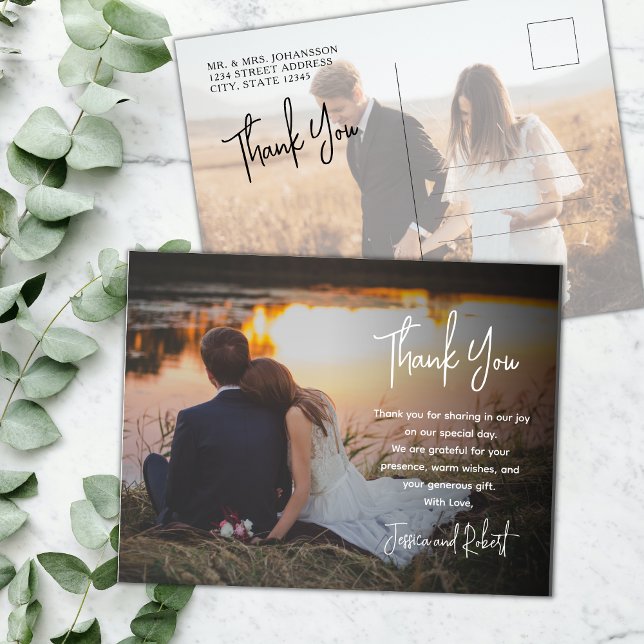 Budget Calligraphy Script Foto Wedding Vielen Dank Postkarte (Von Creator hochgeladen)