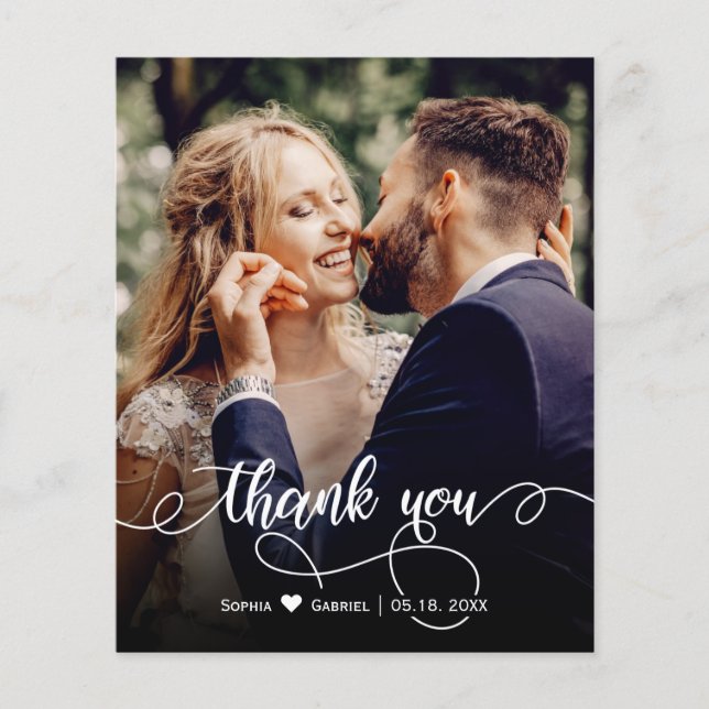 Budget Calligraphy Wedding Foto Danke Karte (Vorderseite)