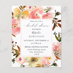 Budget Candy Rosa & Gelbe Blumige Hochzeitdusche Flyer