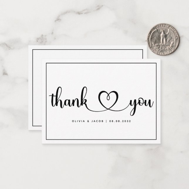 BUDGET Carte de remerciements Mariage simple (Devant/Arrière en situation)
