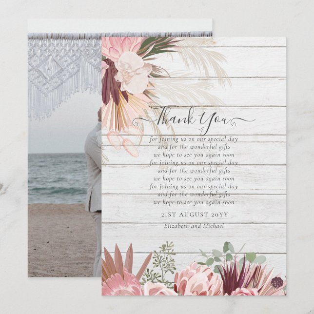 BUDGET Carte de remerciements photo Pampas Mariage (Devant / Derrière)