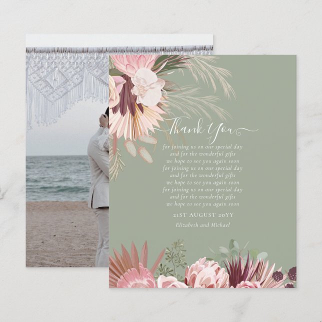 BUDGET Carte de remerciements photo Pampas Mariage (Devant / Derrière)