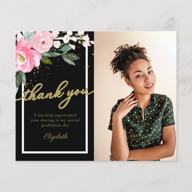 Budget Carte de remerciements rose-chaud Floral (Devant)