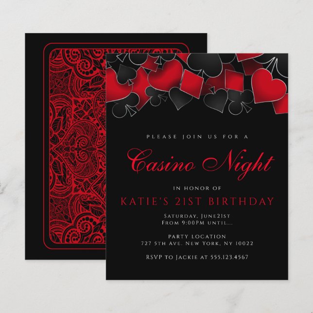 Budget Casino Night Party Einladungen (Vorne/Hinten)
