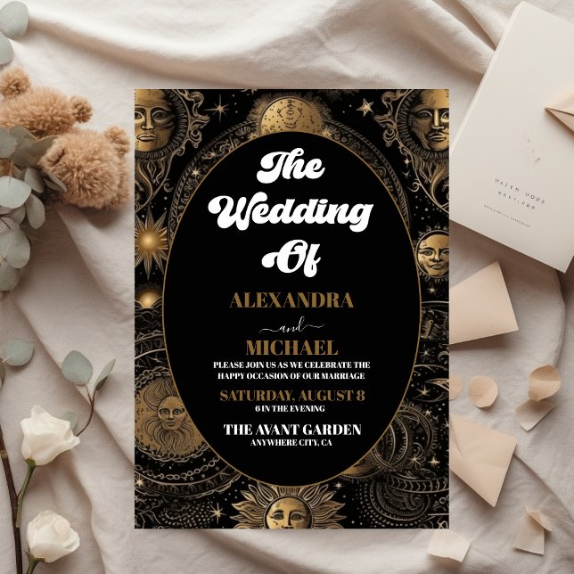 Budget Celestial Black Gold Wedding Flyer (Von Creator hochgeladen)