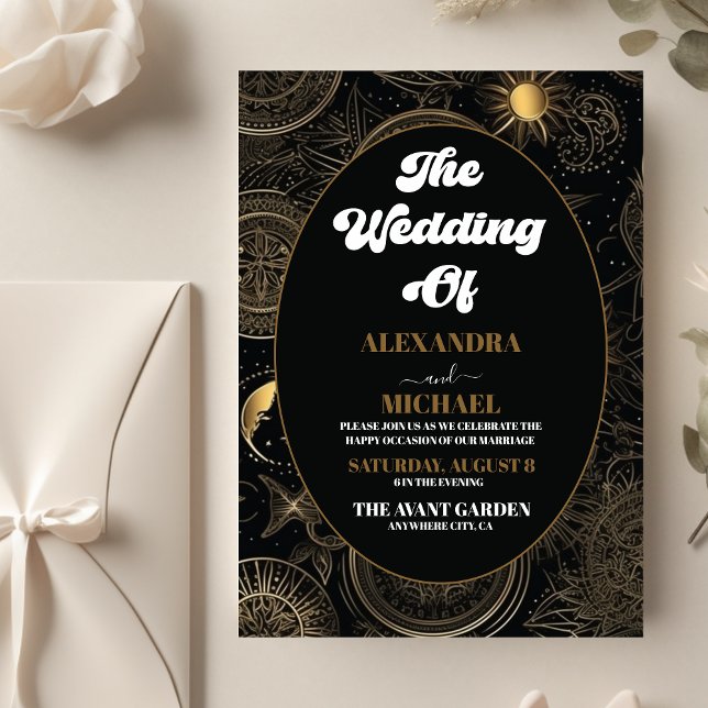 Budget Celestial Black Gold Wedding Flyer (Von Creator hochgeladen)
