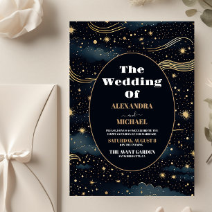 Budget Celestial Midnight Blue Stars Moon Wedding Flyer
