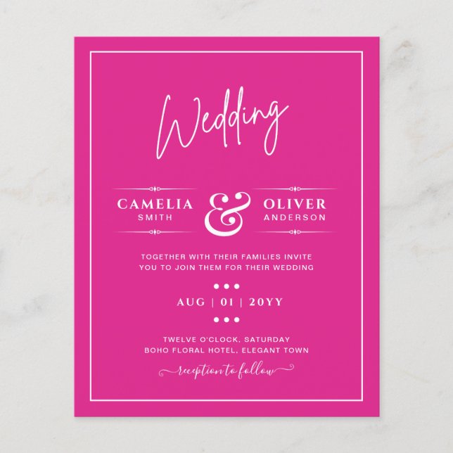 BUDGET CERISE PINK Moderne Core Wedding Flyer (Vorne)