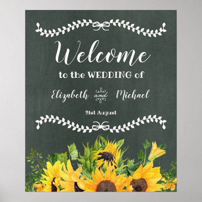 Budget CHALKBOARD Hochzeit Begrüßung Sonnenblumen Poster (Vorne)