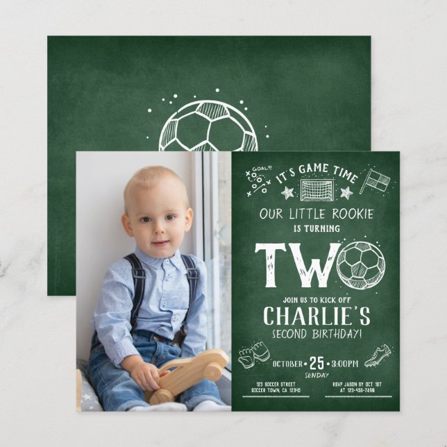 Budget Chalkboard Soccer Foto 2. Geburtstag (Vorne/Hinten)