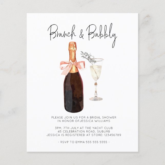 Budget Champagne Brunch & Bubbly Brautparty Flyer (Vorne)