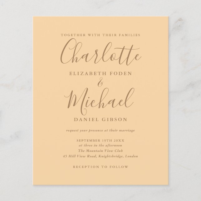 Budget Champagne Script Foto Einladung Hochzeit (Vorderseite)