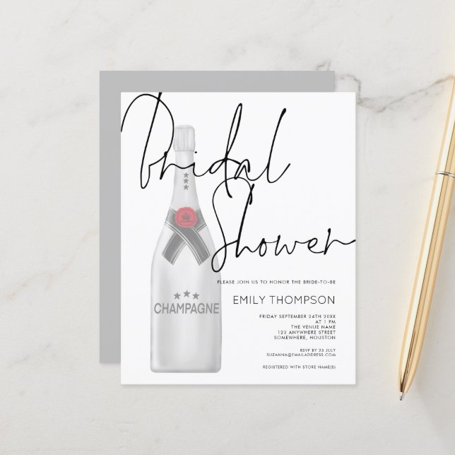 Budget Champagner Flasche Bridal Dusche Einladung (Vorderseite/Rückseite Beispiel)