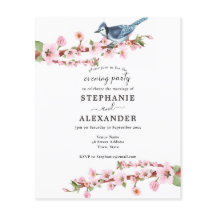 Budget Cherry Blossom Bird Abend Party Einladung
