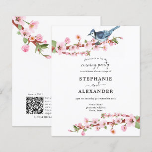 Budget Cherry Blossom Bird QR Abend Party einladen
