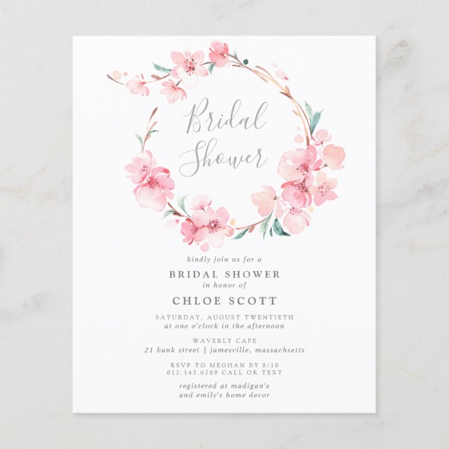 Budget Cherry Blossom Bridal Dusche Einladung (Vorderseite)