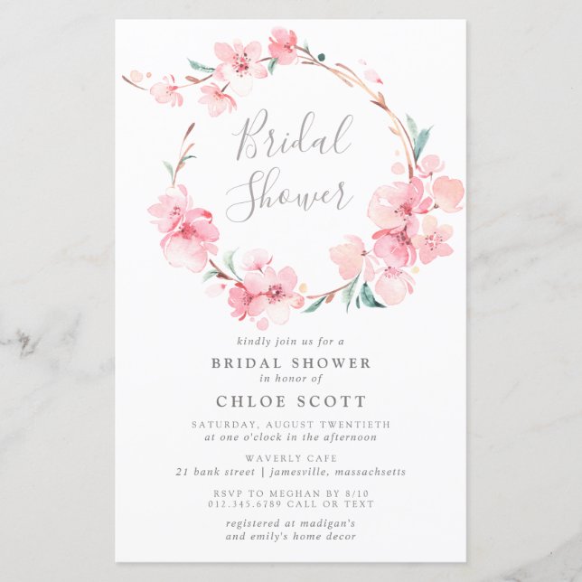 Budget Cherry Blossom Bridal Dusche Einladung (Vorderseite)