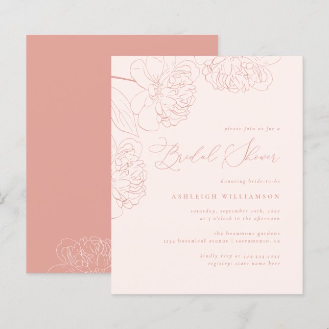 Budget Chic Blush Handgezeichnet Peonies Brautpart (Vorne/Hinten)