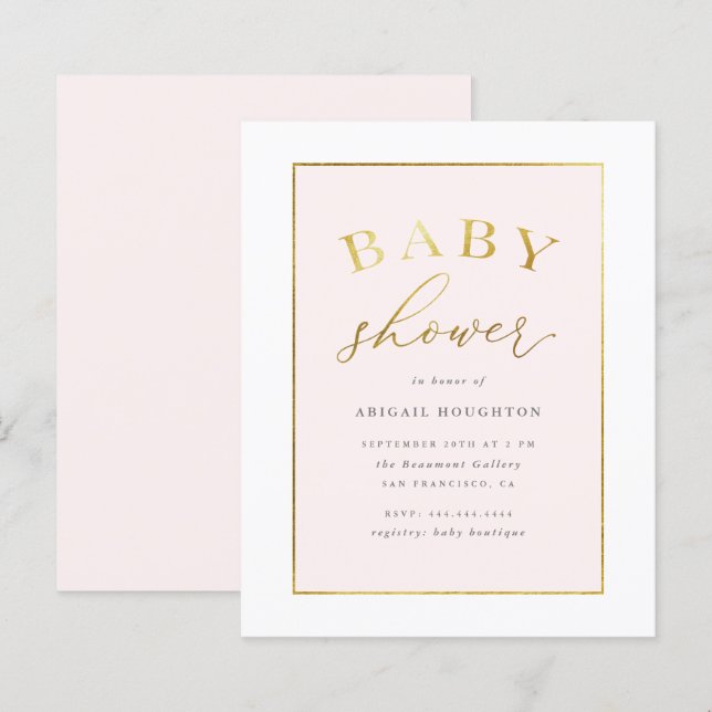 Budget Chic Blush Pink Gold Typografie Baby Dusche (Vorne/Hinten)