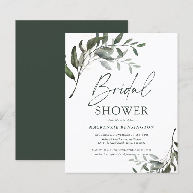 BUDGET Chic Eucalyptus Bridal Dusche Einladung (Vorne/Hinten)