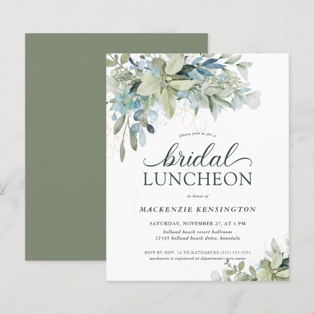 BUDGET Chic Eucalyptus Bridal Luncheon Einladung (Vorne/Hinten)