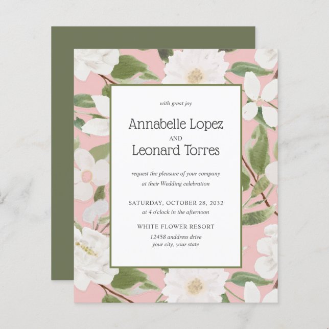 BUDGET Chic Fleurs blanches feuille Mariage rose (Devant / Derrière)
