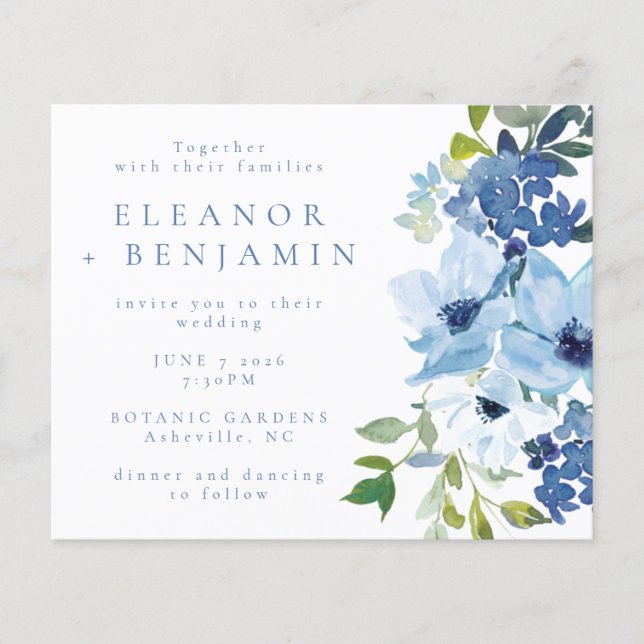 Budget Chic Light Blue Watercolor Floral Wedding (Vorderseite)