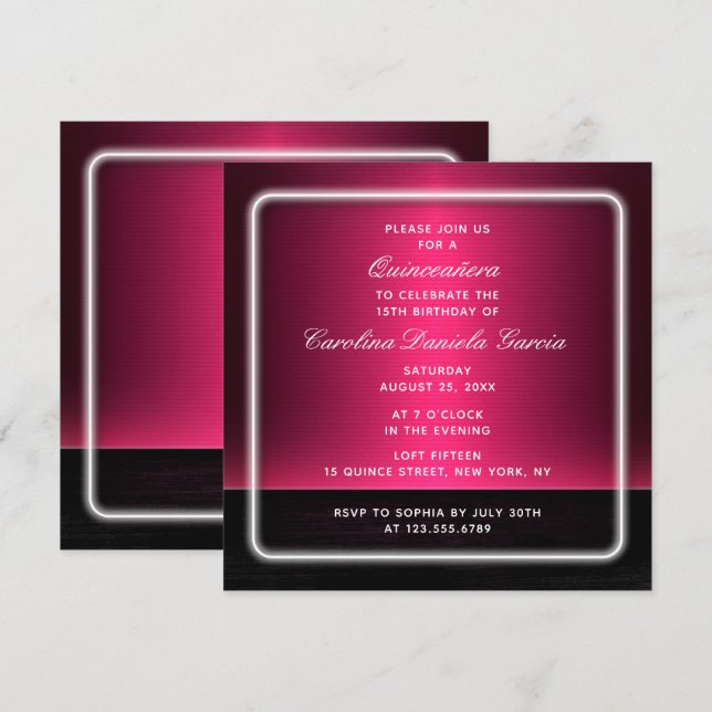 Budget Chic Moderne Lila Girly Glam Quinceañera Einladung (Vorne/Hinten)