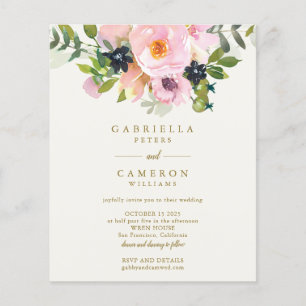 Budget Chic Pink Floral Watercolor Hochzeit einlad