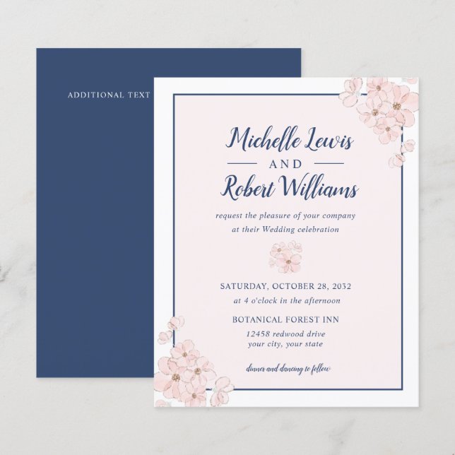 BUDGET Chic Pink Glitzer Navy Blue Floral Hochzeit (Vorne/Hinten)