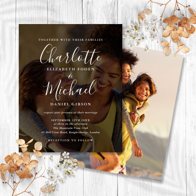 Budget Chic Script 2 Fotos Einladung Hochzeit (Budget Chic Script 2 Photos Wedding Invitation)