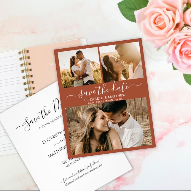 Budget Chic Script Foto Terracotta Save the Date Flyer (Von Creator hochgeladen)