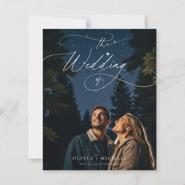 Budget Chic Script Romantic Wedding Foto lädt ein (Vorderseite)