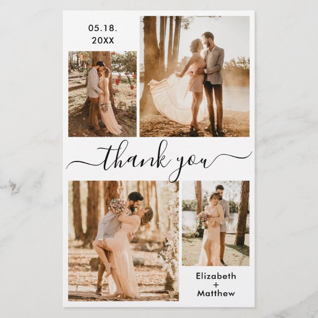 Budget Chic Script Wedding Danke Collage Flyer (Vorne)