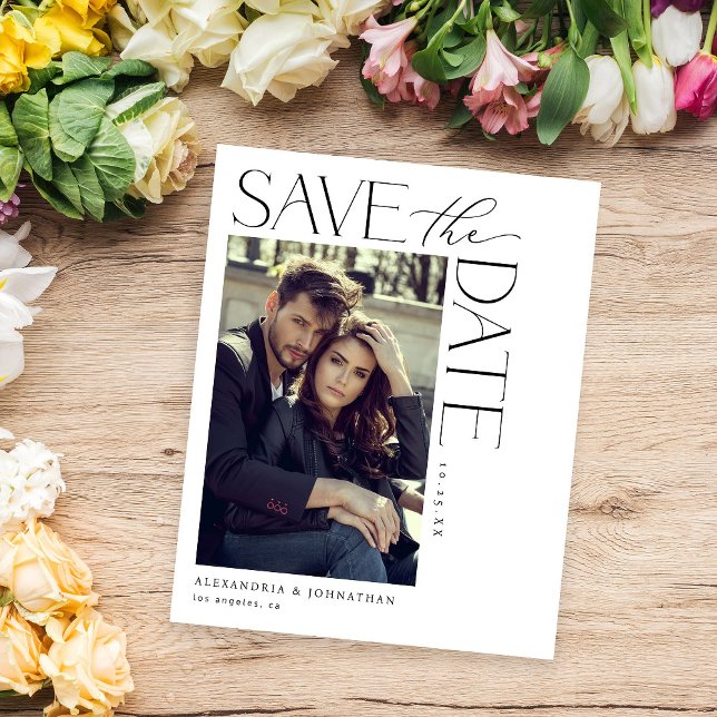 Budget Chic Stilvolles Mod-Foto Save the Date 2 Flyer (Von Creator hochgeladen)