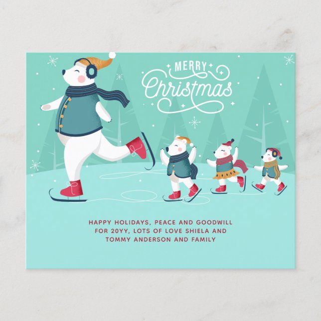 Budget Christmas Polar Bears Ice Skaten Niedlich (Vorderseite)